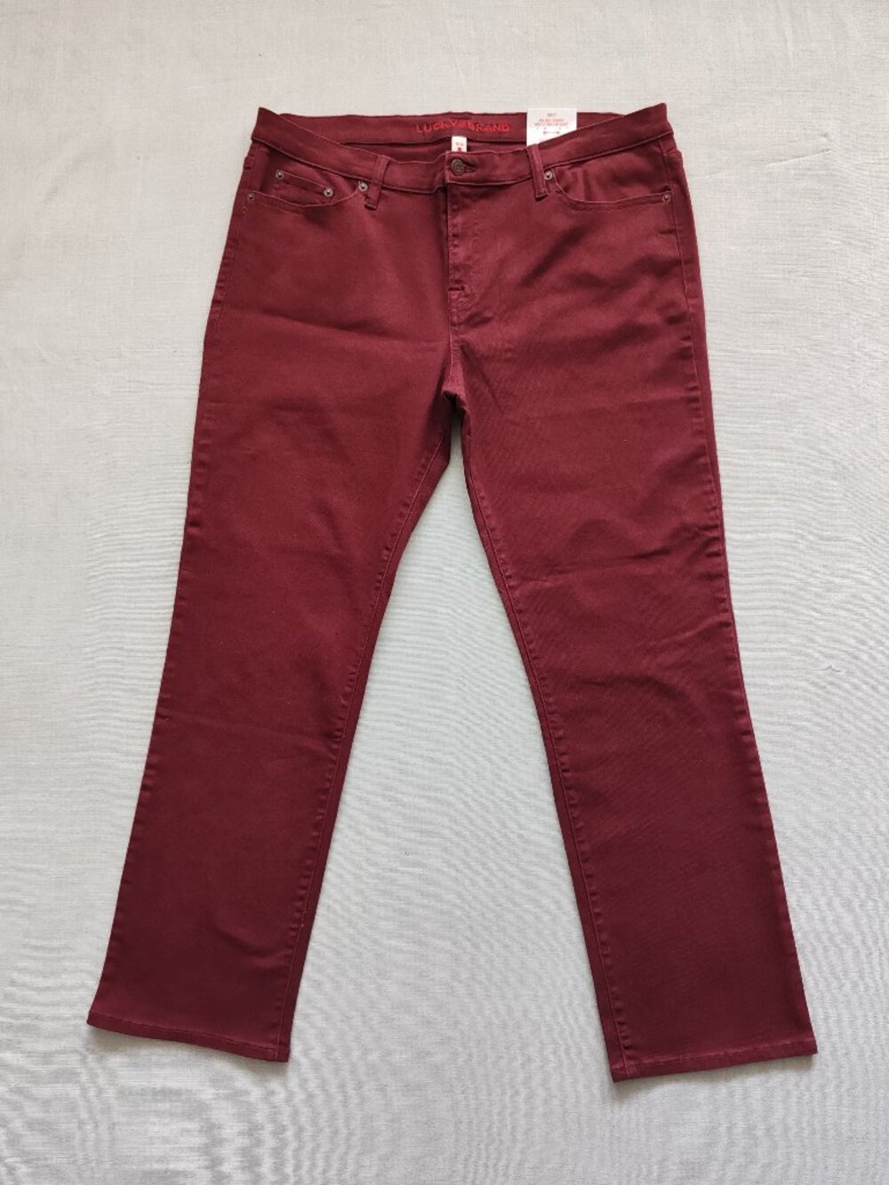 NWT Lucky Brand Sweet Mid Rise Straight Pants Burgundy Stretch Size 16 Plus